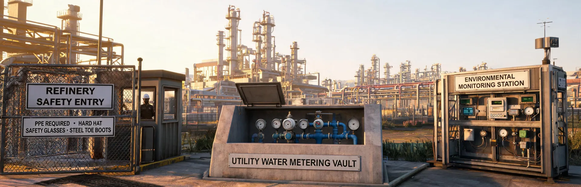 Industrial plant safety and utility monitoring scene